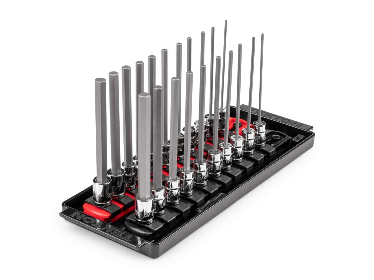 TEKTON 1/4 Inch Drive Long Hex Bit Socket Set with Rails and Tray, 21-Piece (5/64-5/16 in., 2-8 mm) | SHB90206