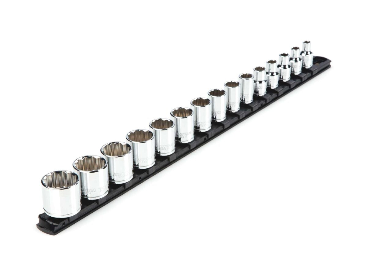 TEKTON 3/8 Inch Drive 12-Point Socket Set with Rail, 15-Piece (1/4-1 in.) | SHD91111 Main image