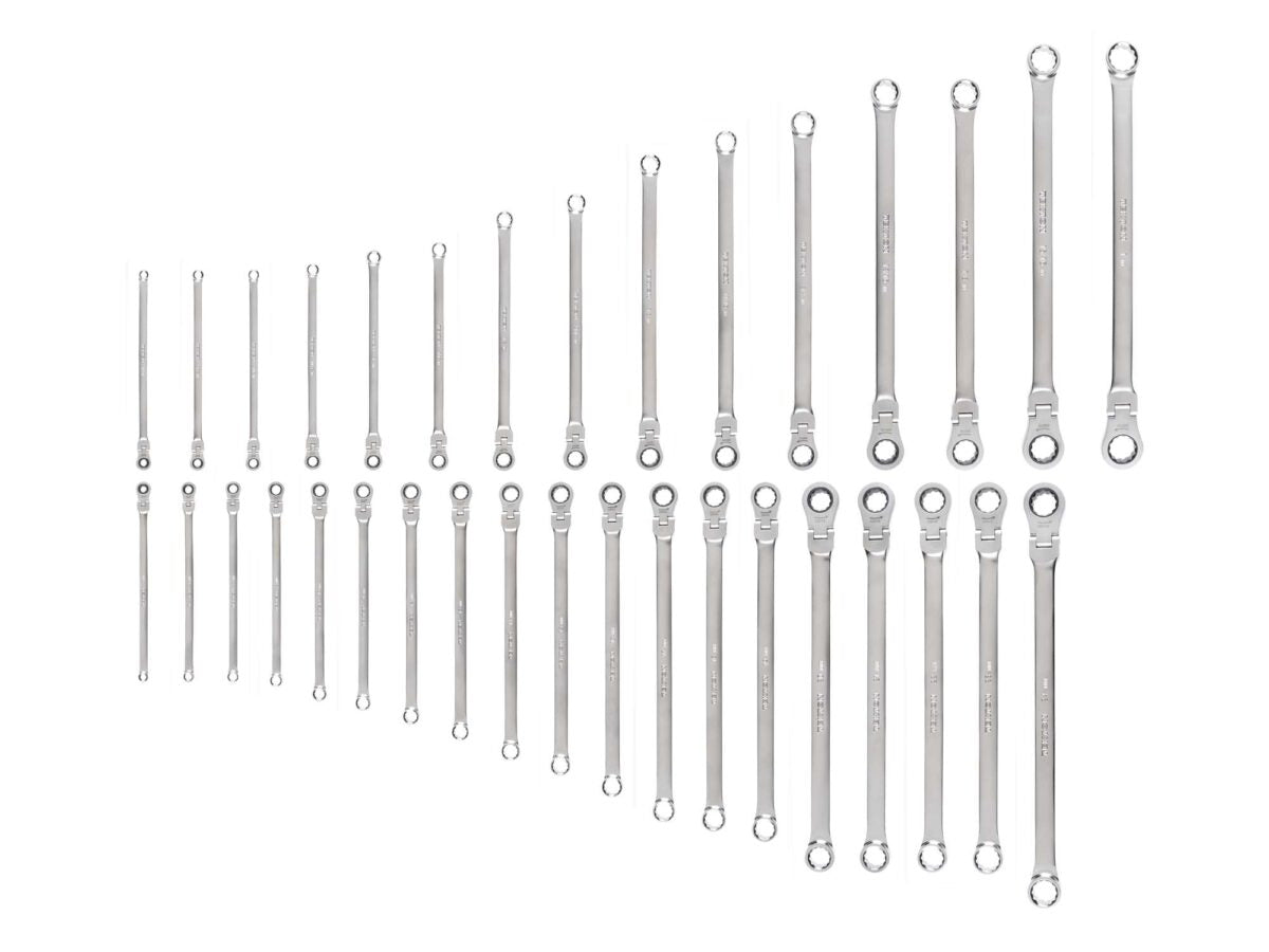 TEKTON Long Fixed/Flex Head 12-Point Ratcheting Box End Wrench Set, 34-Piece (1/4-1 in., 6-24 mm) | WRB95006