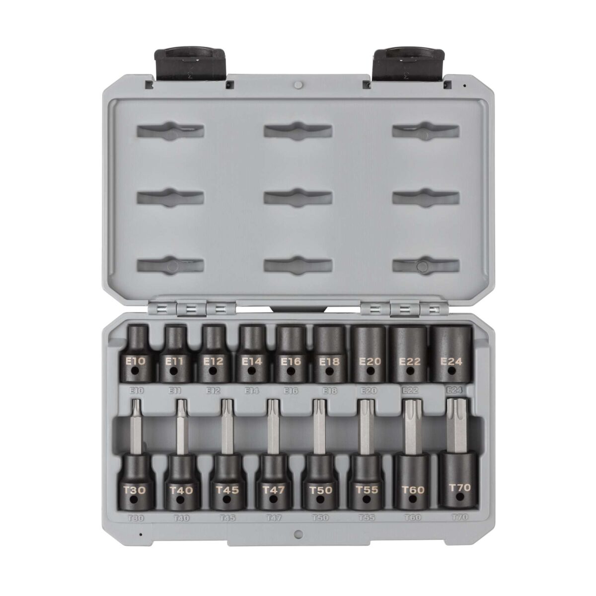 TEKTON 1/2 Inch Drive Torx and External Star Impact Socket Set with Case, 17-Piece (T30-T70, E10-E24) | SKT25801 Main image