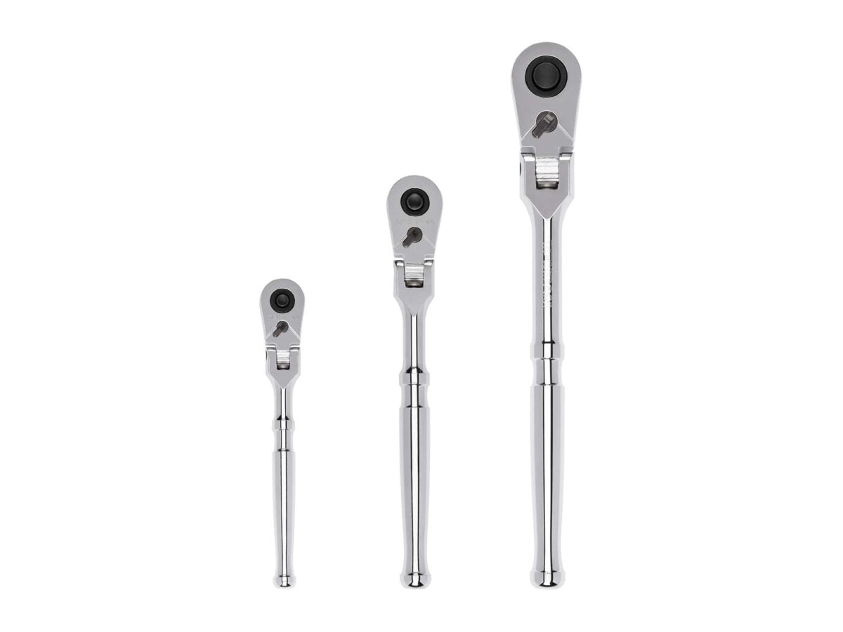 TEKTON 1/4, 3/8, 1/2 Inch Drive Flex Head Quick-Release Ratchet Set, 3-Piece (6, 8, 10-1/2 in.) | SRH92103 Main image