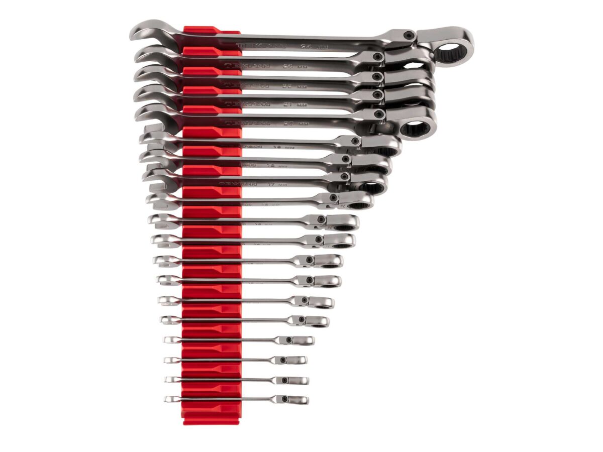 TEKTON Flex Head 12-Point Ratcheting Combination Wrench Set with Modular Organizers, 19-Piece (6-24 mm) | WRC95303
