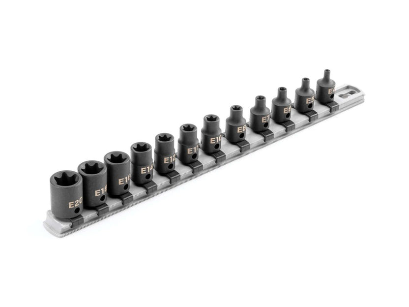 TEKTON 3/8 Inch Drive External Star Impact Socket Set with Rail, 12-Piece (E4-E20) | SID91116 Main image