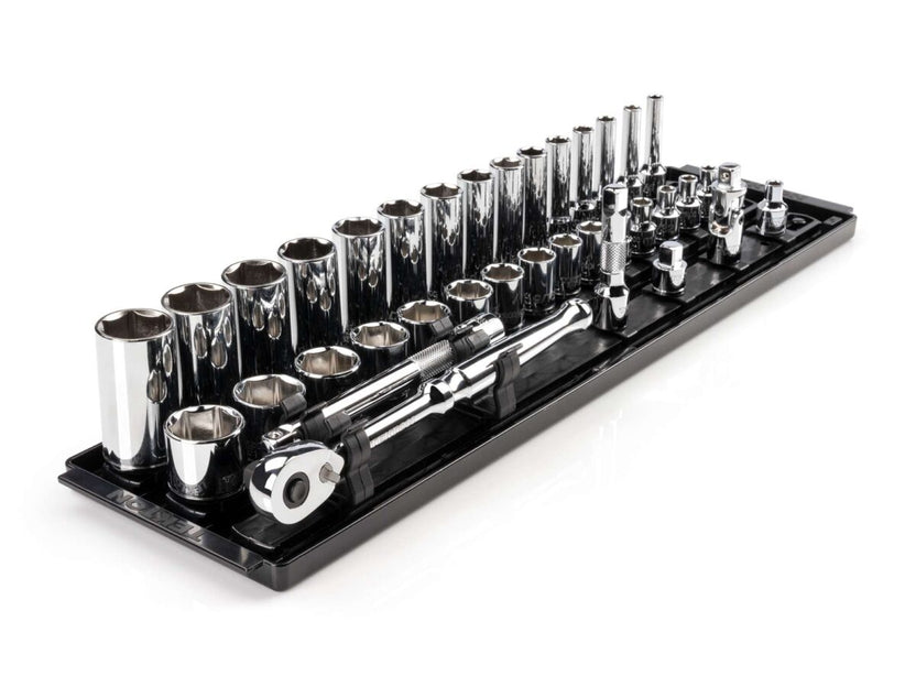 TEKTON 3/8 Inch Drive 6-Point Socket and Ratchet Set with Rails and Tray, 36-Piece (1/4-1 in.) | SKT13101 Main image