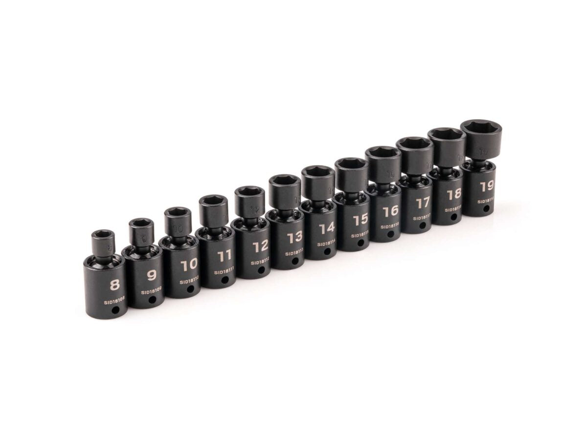 TEKTON 3/8 Inch Drive 6-Point Universal Joint Impact Socket Set, 12-Piece (8-19 mm) | SID97002