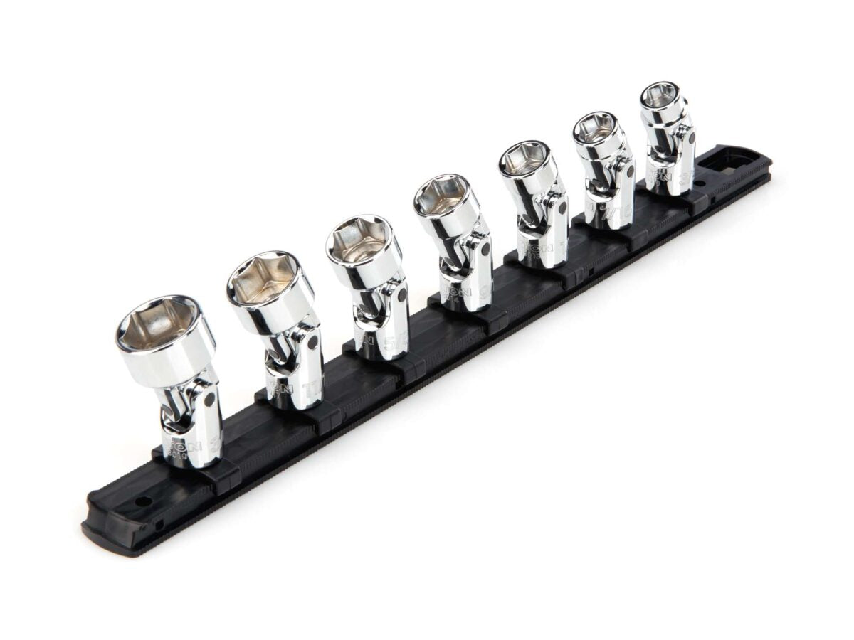 TEKTON 3/8 Inch Drive 6-Point Universal Joint Socket Set with Rail, 7-Piece (3/8-3/4 in.) | SHD91118