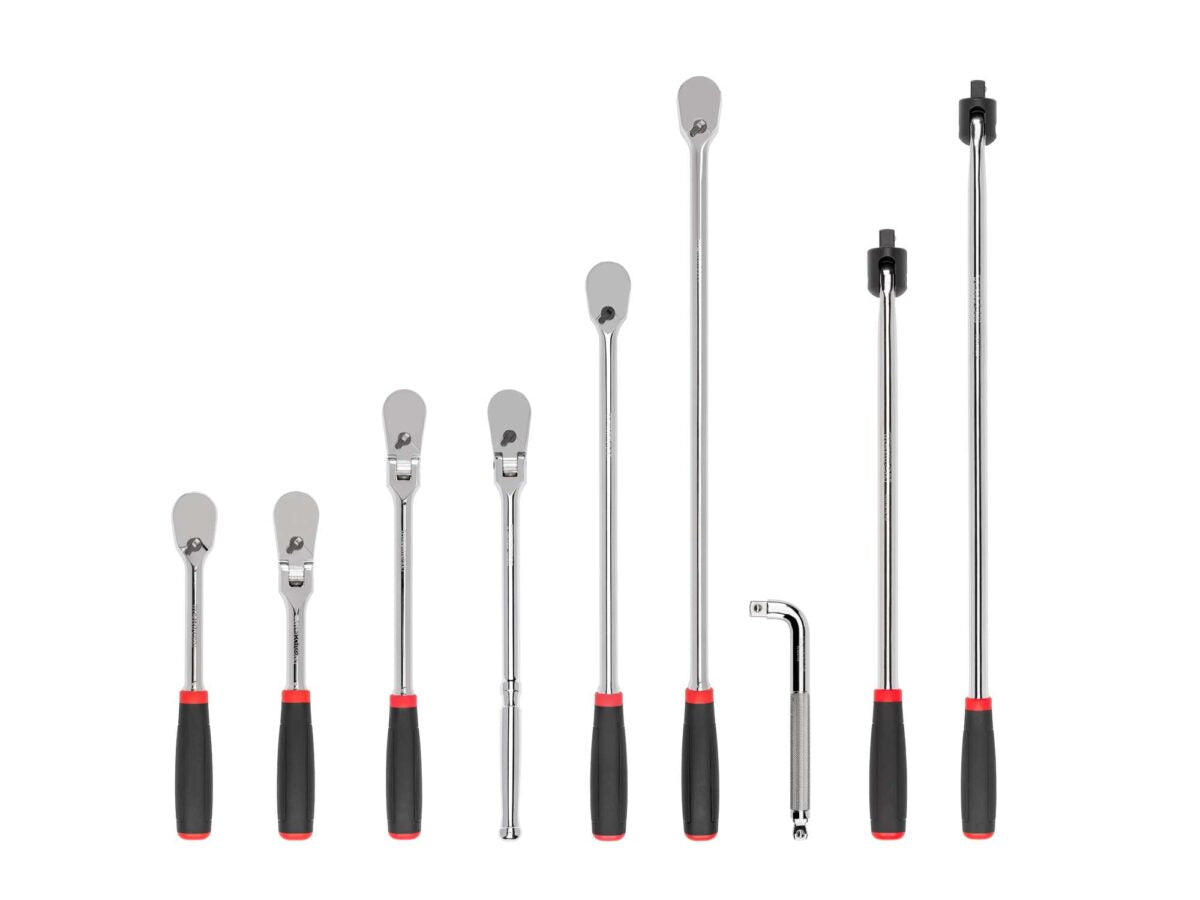 TEKTON 1/2 Inch Drive Comfort Grip Ratchet, L-Handle, and Breaker Bar Set (9-Piece) | SDR99204