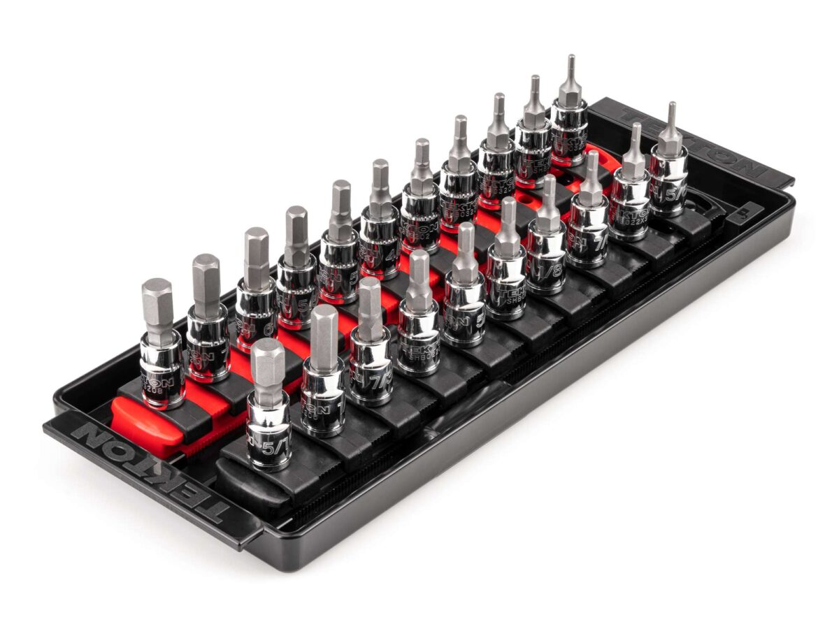 TEKTON 1/4 Inch Drive Hex Bit Socket Set with Rails and Tray, 21-Piece (5/64-5/16 in., 2-8 mm) | SHB90203