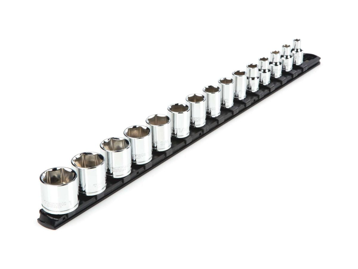 TEKTON 3/8 Inch Drive 6-Point Socket Set with Rail, 15-Piece (1/4-1 in.) | SHD91109 Main image