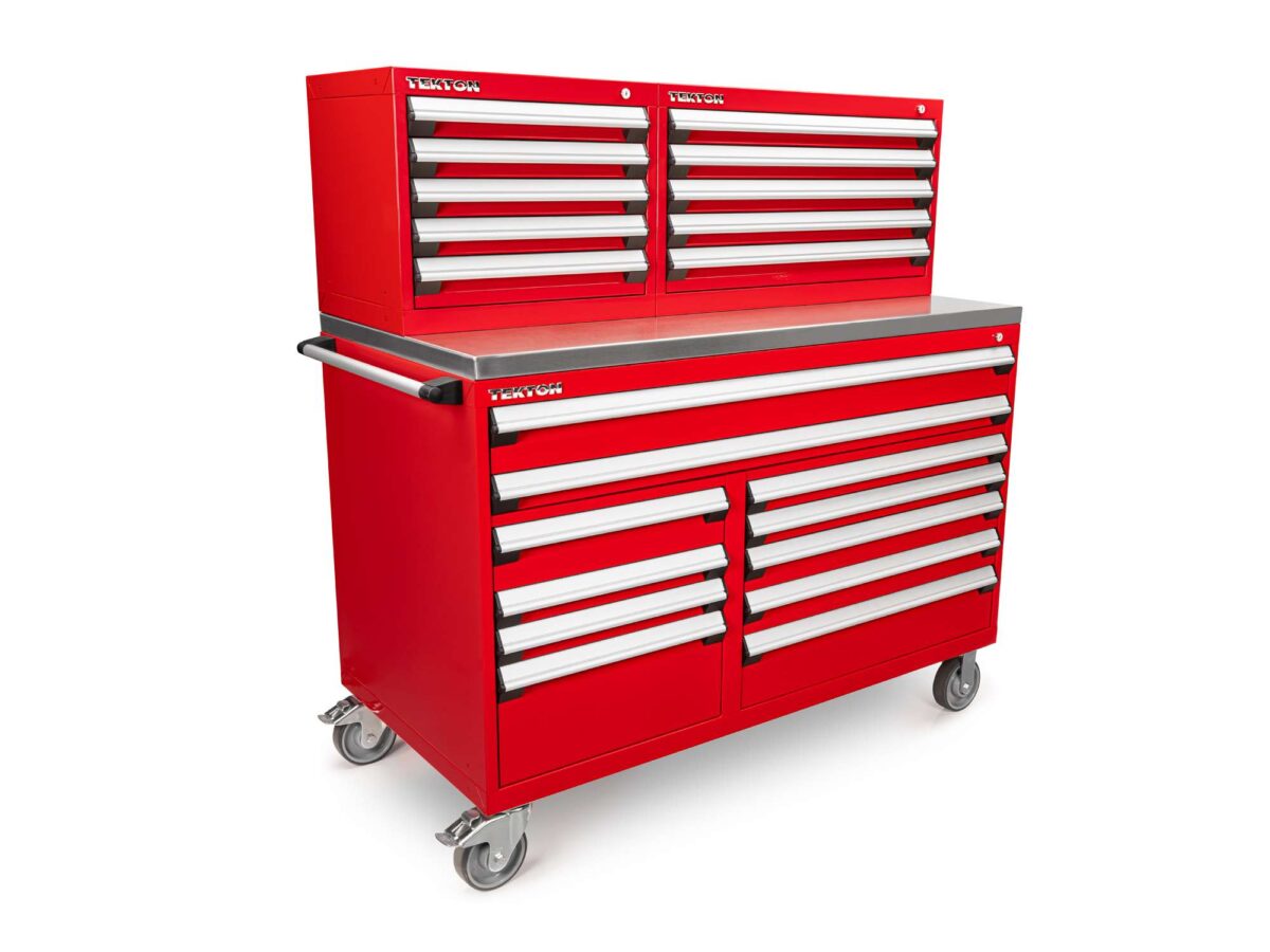 TEKTON 21-Drawer 40/60 Split Bank Tool Cabinet System with Stainless Steel Top, Red (60 W x 30 D x 63 H in.) | OCC64102