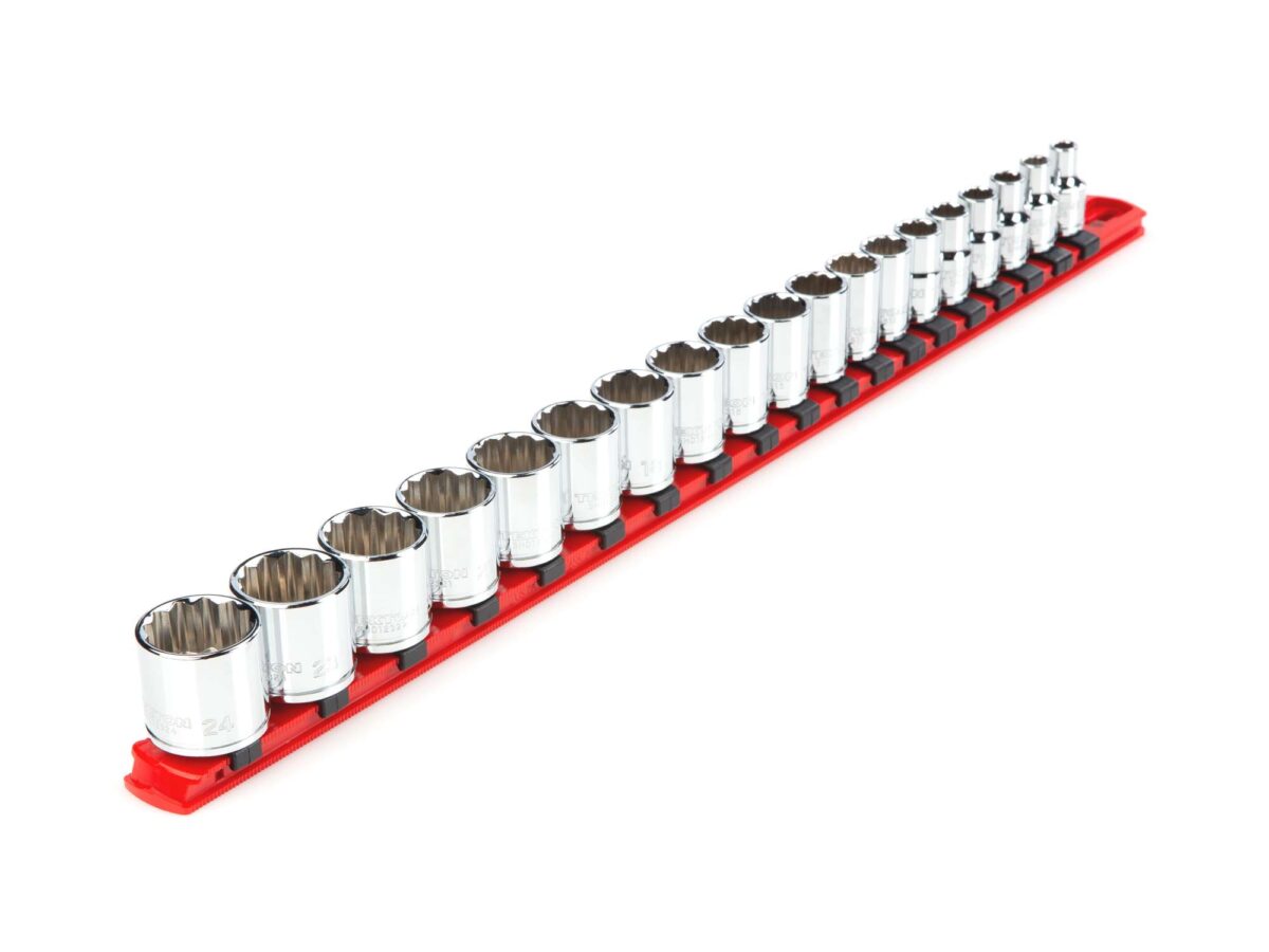 TEKTON 3/8 Inch Drive 12-Point Socket Set with Rail, 19-Piece (6-24 mm) | SHD91112 Main image