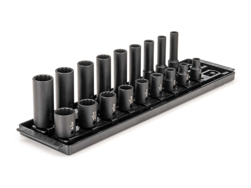 TEKTON 3/8 Inch Drive 12-Point Impact Socket Set with Rails and Tray, 18-Piece (5/16-3/4 in.) | SID91212 Main image