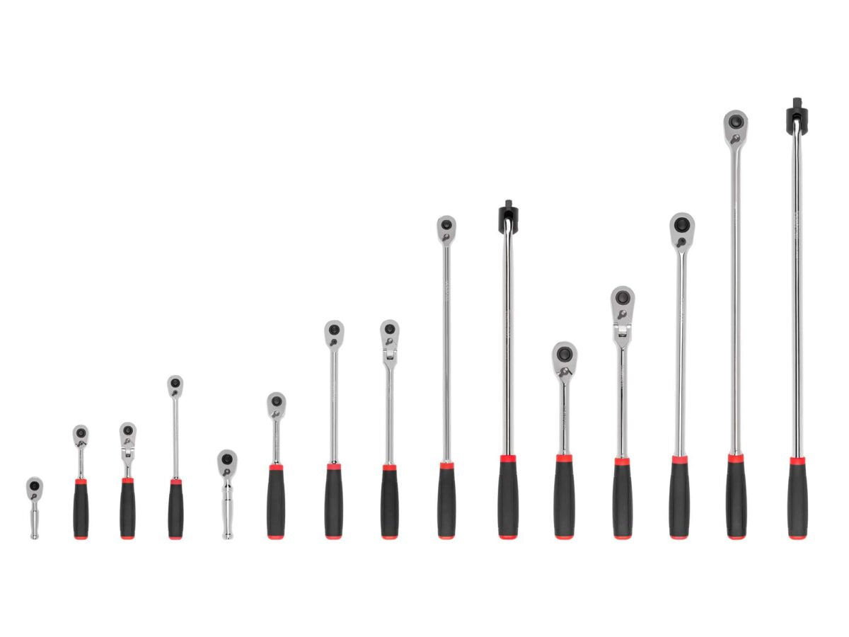 TEKTON 1/4, 3/8, 1/2 Inch Drive Quick-Release Comfort Grip Ratchet and Breaker Bar Set (15-Piece) | SDR99904