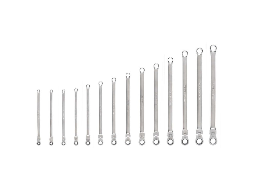 TEKTON Long Fixed/Flex Head 12-Point Ratcheting Box End Wrench Set, 14-Piece (6-19 mm) | WRB95003 Main image