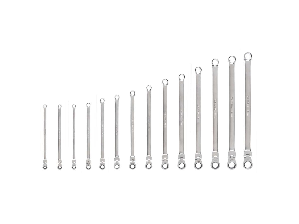 TEKTON Long Fixed/Flex Head 12-Point Ratcheting Box End Wrench Set, 14-Piece (6-19 mm) | WRB95003