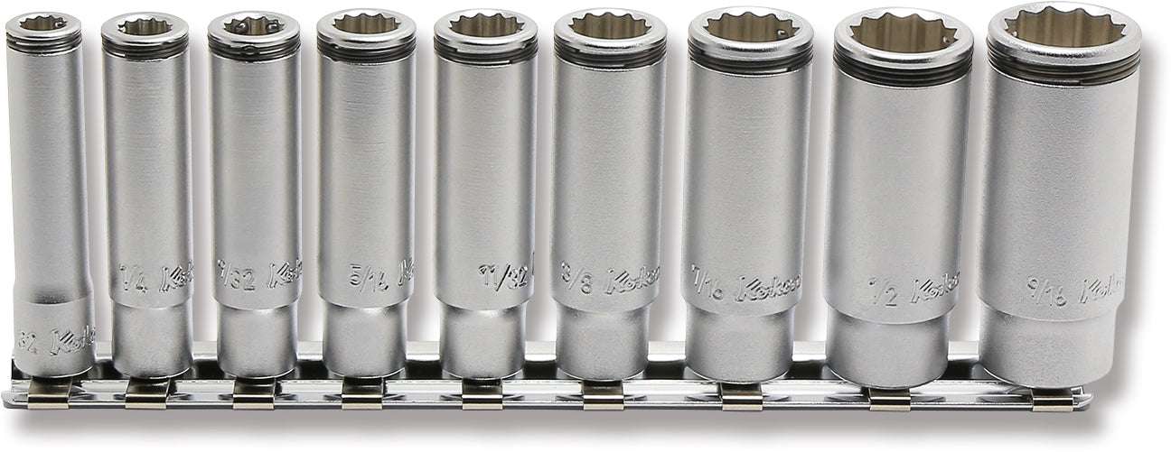 Ko-ken RS2355A/9 1/4" Sq. Drive 12-Point SAE Deep NUT GRIP® 9 Piece Socket Set