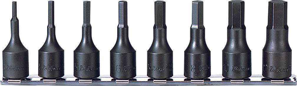 Ko-ken RS3015M/8-L100 3/8 Sq. Dr. Grip Ring Hex Bit Socket Set, 3mm-12mm -  8 pieces