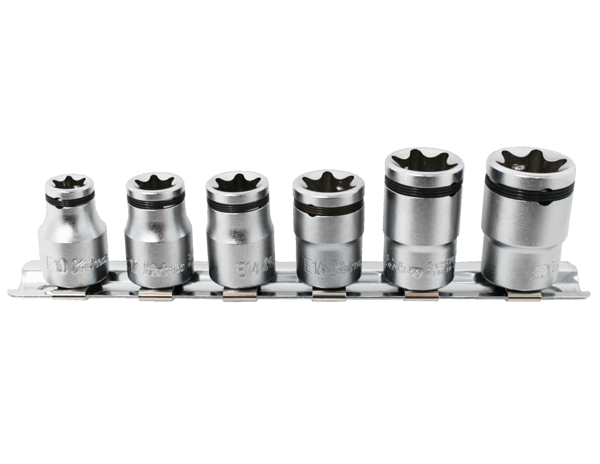 Ko-ken RS3425/6-2B 3/8 Sq. Dr. 6 Piece NUT GRIP® TORX® Socket set E10-E20