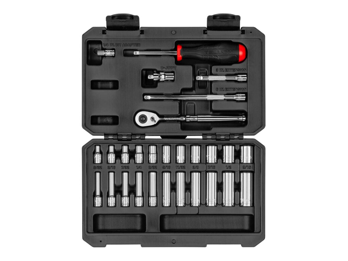TEKTON 1/4 Inch Drive 6-Point Socket and Ratchet Set with Case, 28-Piece (5/32-9/16 in.) | SKT05102