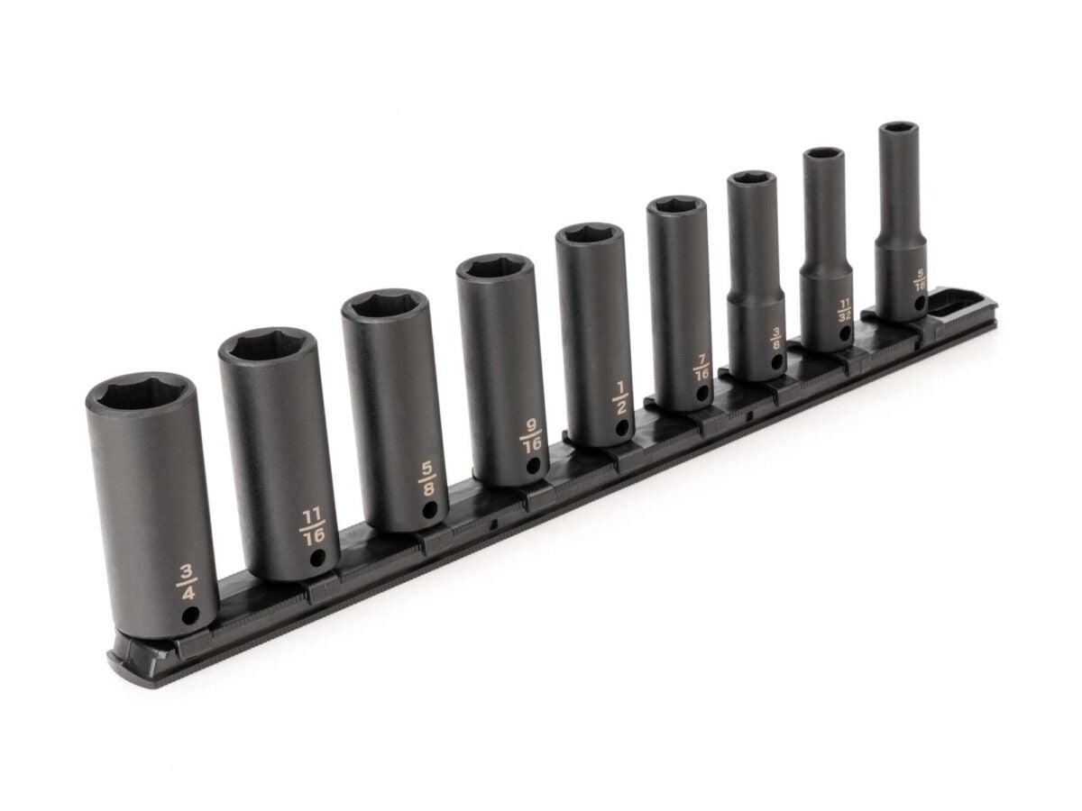 TEKTON 3/8 Inch Drive Deep 6-Point Impact Socket Set with Rail, 9-Piece (5/16-3/4 in.) | SID91101