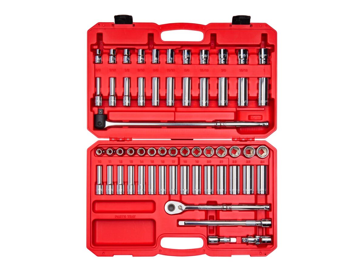 TEKTON 1/2 Inch Drive 6-Point Socket and Ratchet Set with Case, 57-Piece (3/8-1 in., 10-24 mm) | SKT25301 Main image