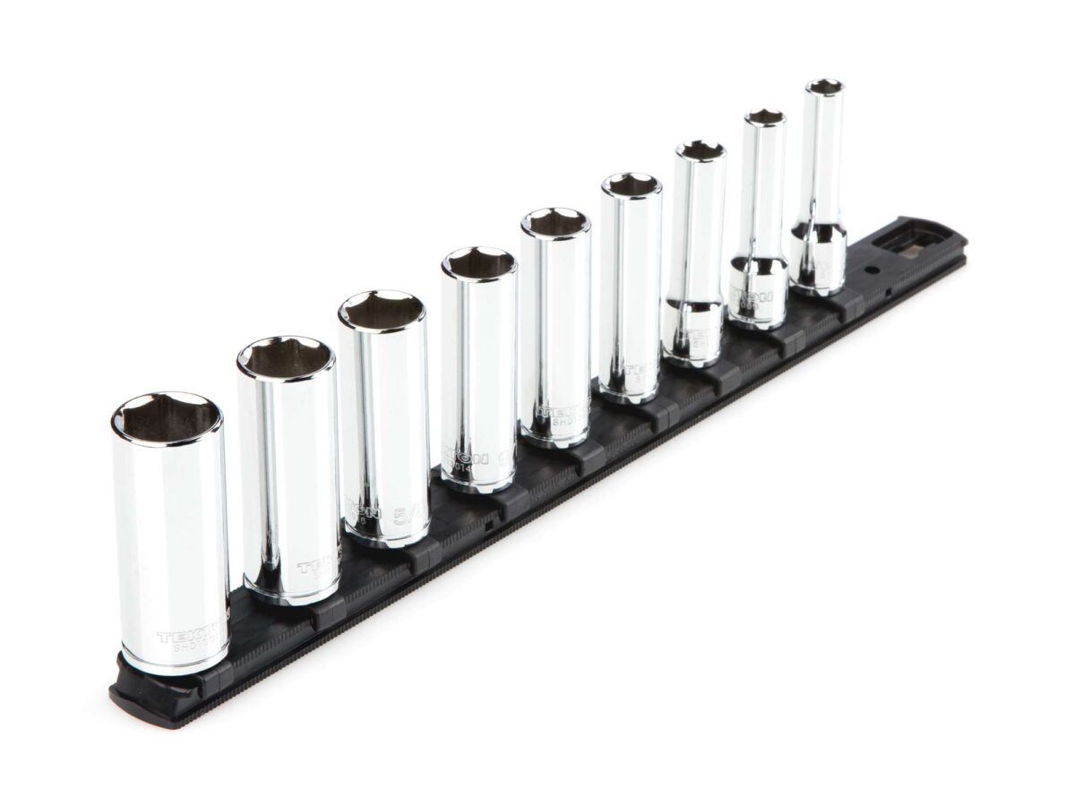 TEKTON 3/8 Inch Drive Deep 6-Point Socket Set with Rail, 9-Piece (5/16-3/4 in.) | SHD91105