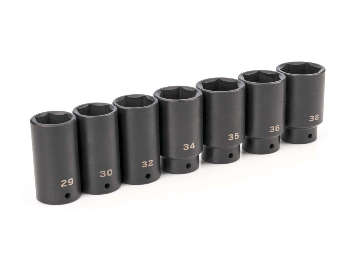 TEKTON 1/2 Inch Drive Deep 6-Point Axle Nut Impact Socket Set, 7-Piece (29-38 mm) | SID92003