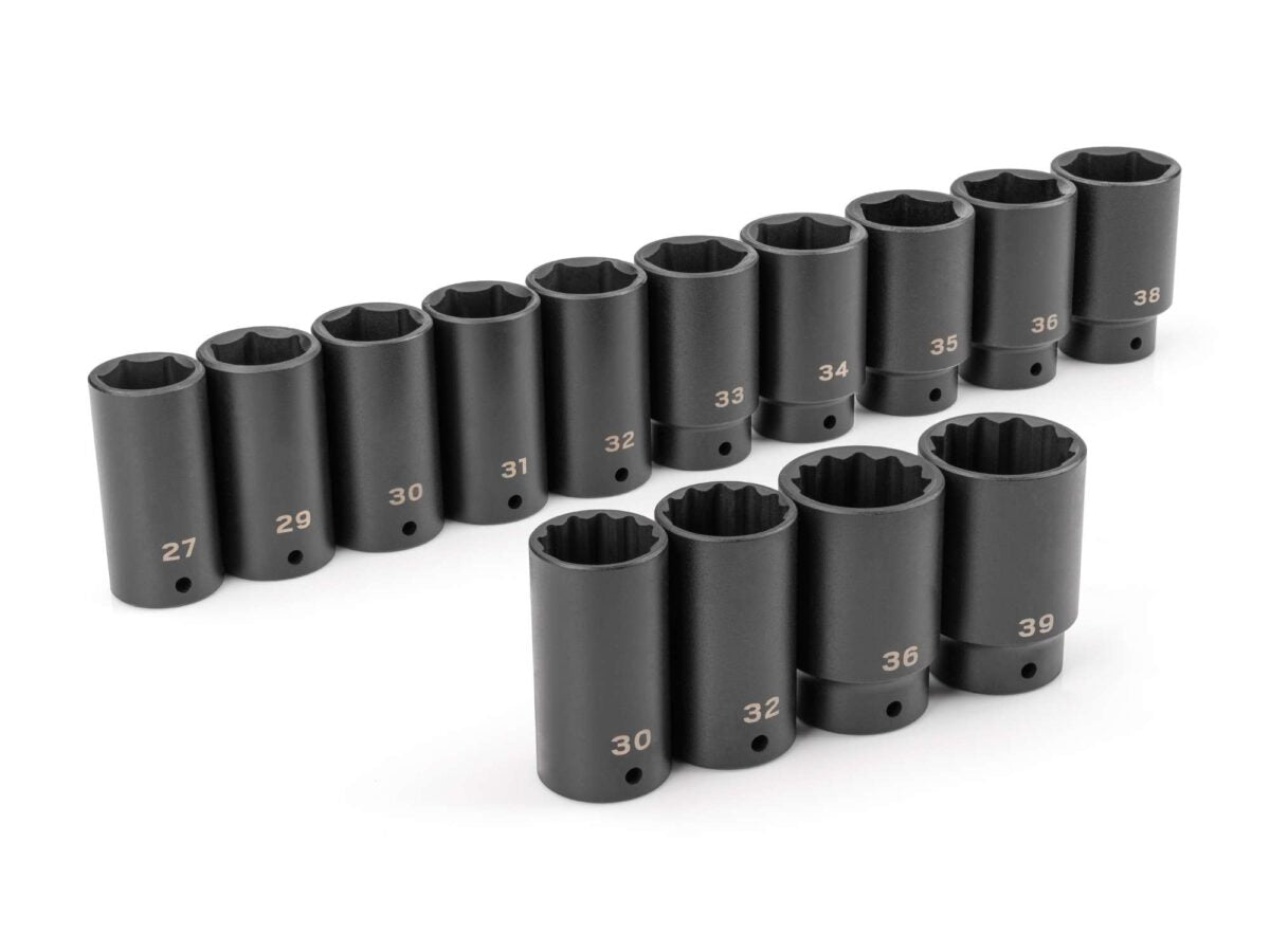 TEKTON 1/2 Inch Drive Deep 6-Point and 12-Point Axle Nut Impact Socket Set, 14-Piece (27-39 mm) | SID92002 Main image