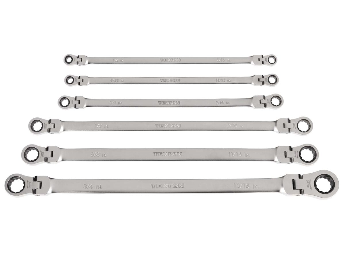 TEKTON Long Flex Head 12-Point Ratcheting Box End Wrench Set, 6-Piece (1/4-13/16 in.) | WRB96000