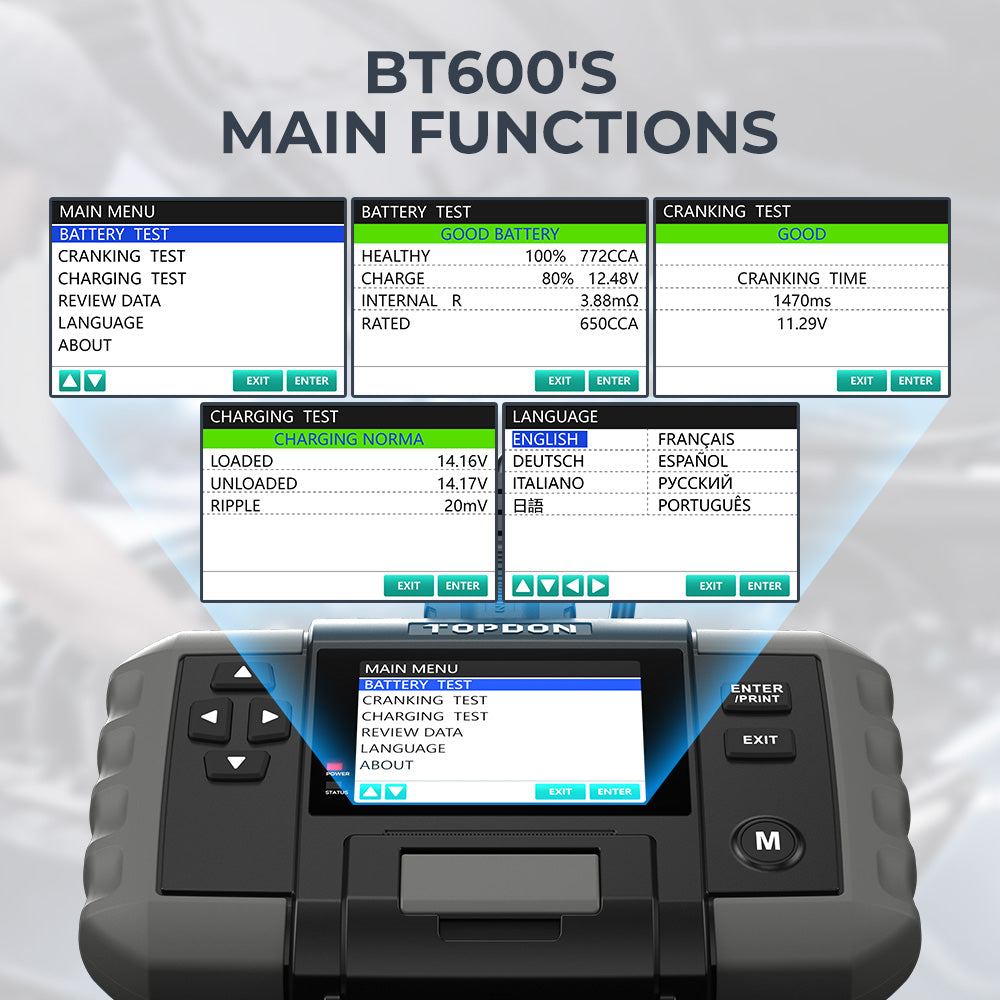 BT600- 12V Battery & 12V/24V System Tester w/Built-in Printer