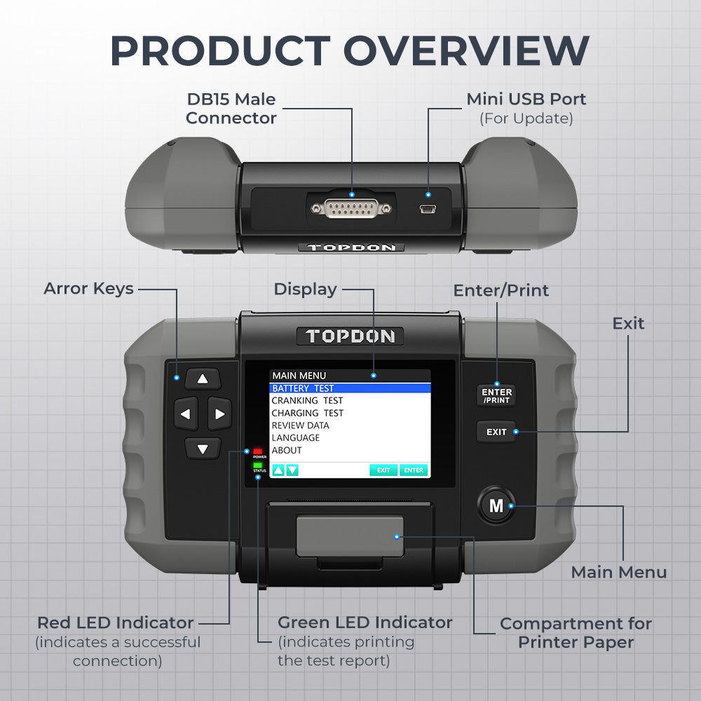 BT600- 12V Battery & 12V/24V System Tester w/Built-in Printer