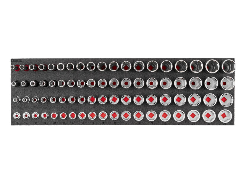 3/8" Drive Extra-Shallow, Shallow, Semi- Deep, and Deep Socket Set with 20 x 6 Inch Foam Organizer (76-Piece) Main image