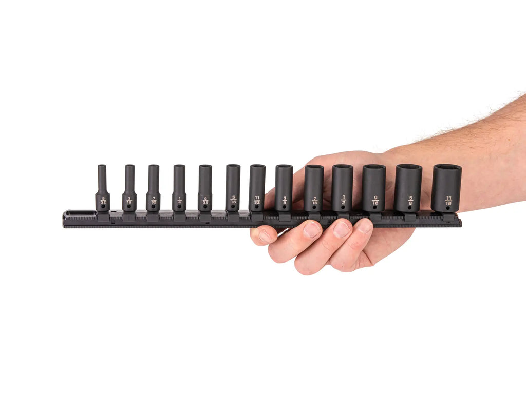 1/4 Inch Drive Shallow, Semi-Deep, and Deep 6-Point Impact Socket Set with Rails and Tray (39-Piece)