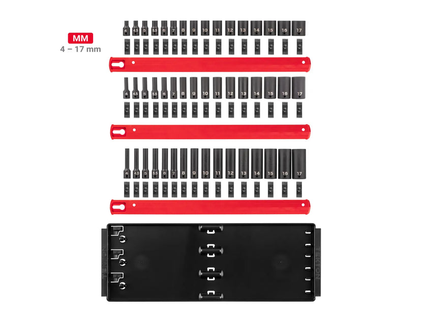 1/4 Inch Drive Shallow, Semi-Deep, and Deep 6-Point Impact Socket Set with Rails and Tray (48-Piece) Secondary image