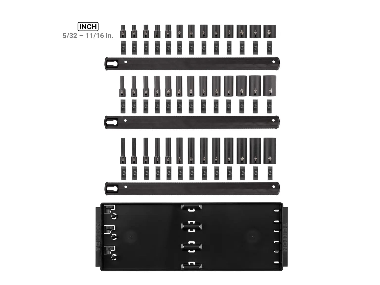 1/4 Inch Drive Shallow, Semi-Deep, and Deep 6-Point Impact Socket Set with Rails and Tray (39-Piece) Secondary image