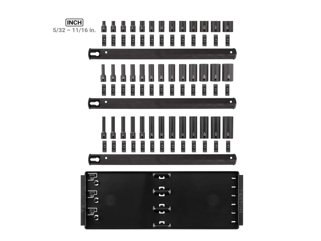 1/4 Inch Drive Shallow, Semi-Deep, and Deep 6-Point Impact Socket Set with Rails and Tray (39-Piece)