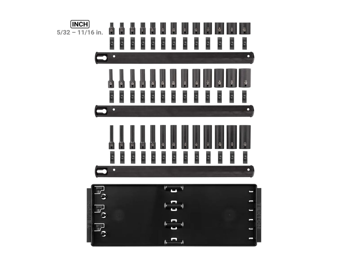 1/4 Inch Drive Shallow, Semi-Deep, and Deep 6-Point Impact Socket Set with Rails and Tray (39-Piece)