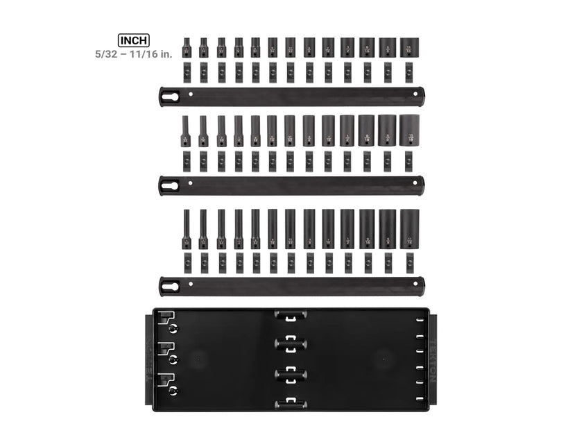 1/4 Inch Drive Shallow, Semi-Deep, and Deep 6-Point Impact Socket Set with Rails and Tray (39-Piece) Secondary image