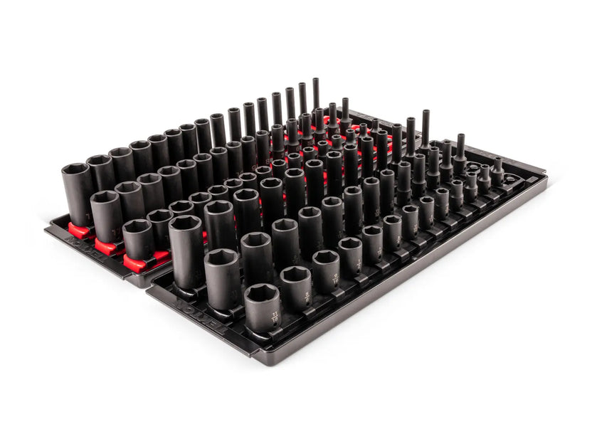 1/4 Inch Drive Shallow, Semi-Deep, and Deep 6-Point Impact Socket Set with Rails and Trays (87-Piece) Main image