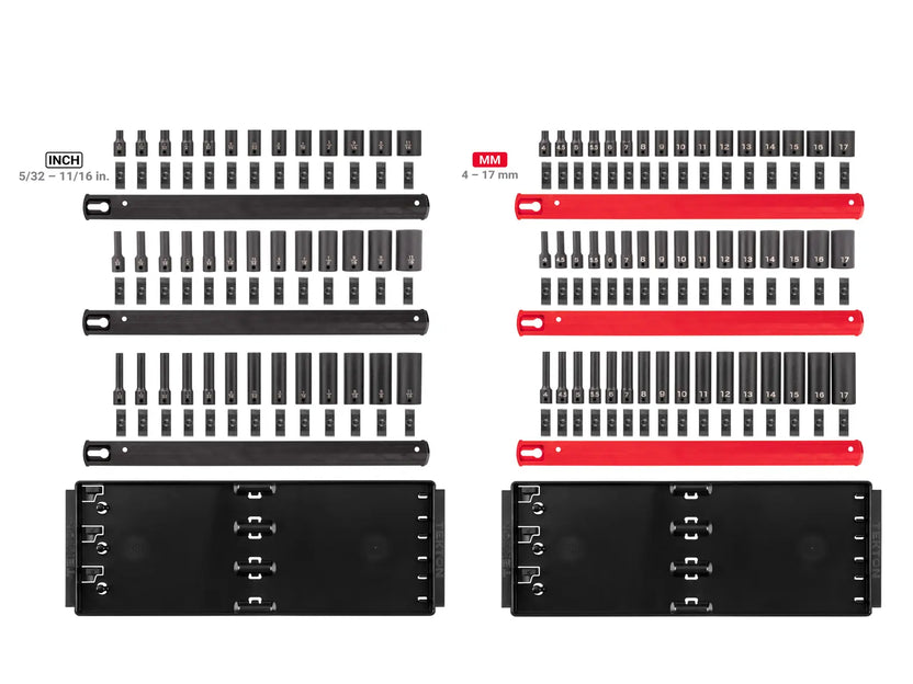 1/4 Inch Drive Shallow, Semi-Deep, and Deep 6-Point Impact Socket Set with Rails and Trays (87-Piece) Secondary image