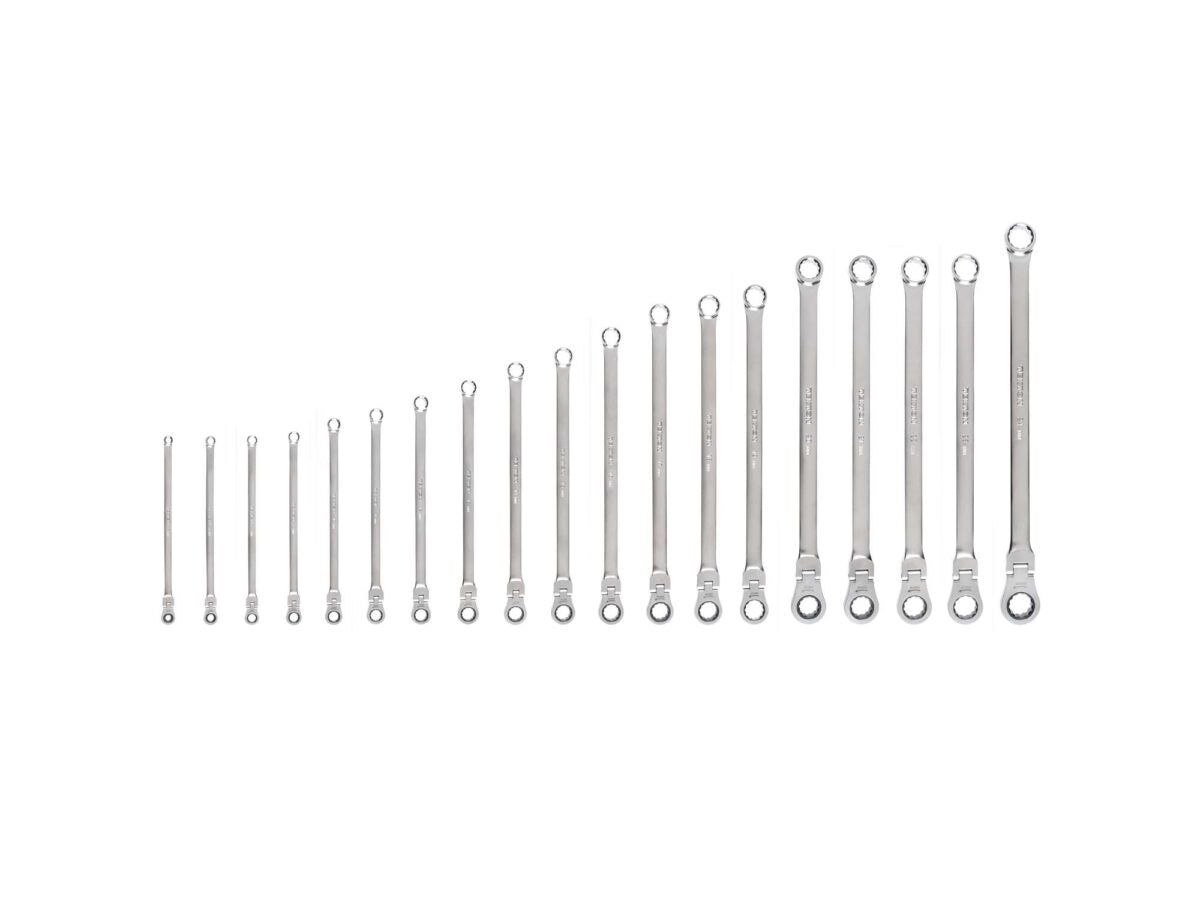 TEKTON Long Fixed/Flex Head 12-Point Ratcheting Box End Wrench Set, 19-Piece (6-24 mm) | WRB95004