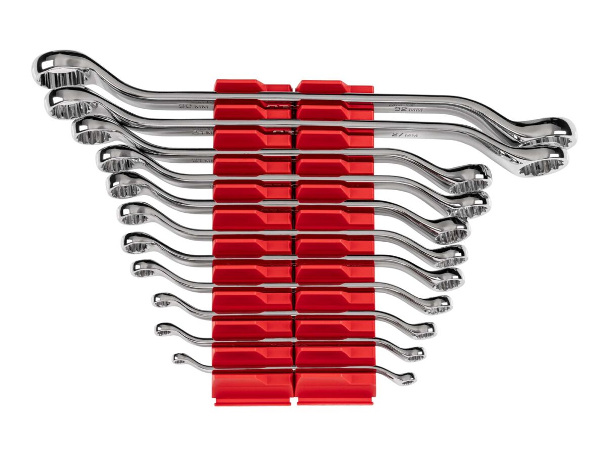 TEKTON 45-Degree Offset Box End Wrench Set with Modular Organizers, 11-Piece (6-32 mm) | WBE95202