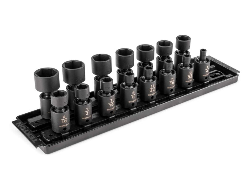 TEKTON 3/8 Inch Drive 6-Point Universal Joint Impact Socket Set with Rails and Tray, 15-Piece (1/4-1 in.) | SID97101 Main image