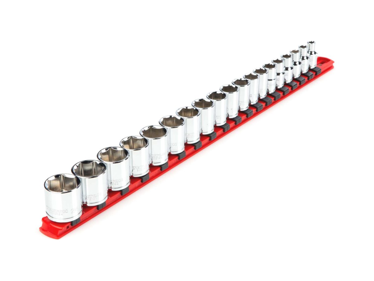 TEKTON 3/8 Inch Drive 6-Point Socket Set with Rail, 19-Piece (6-24 mm) | SHD91110