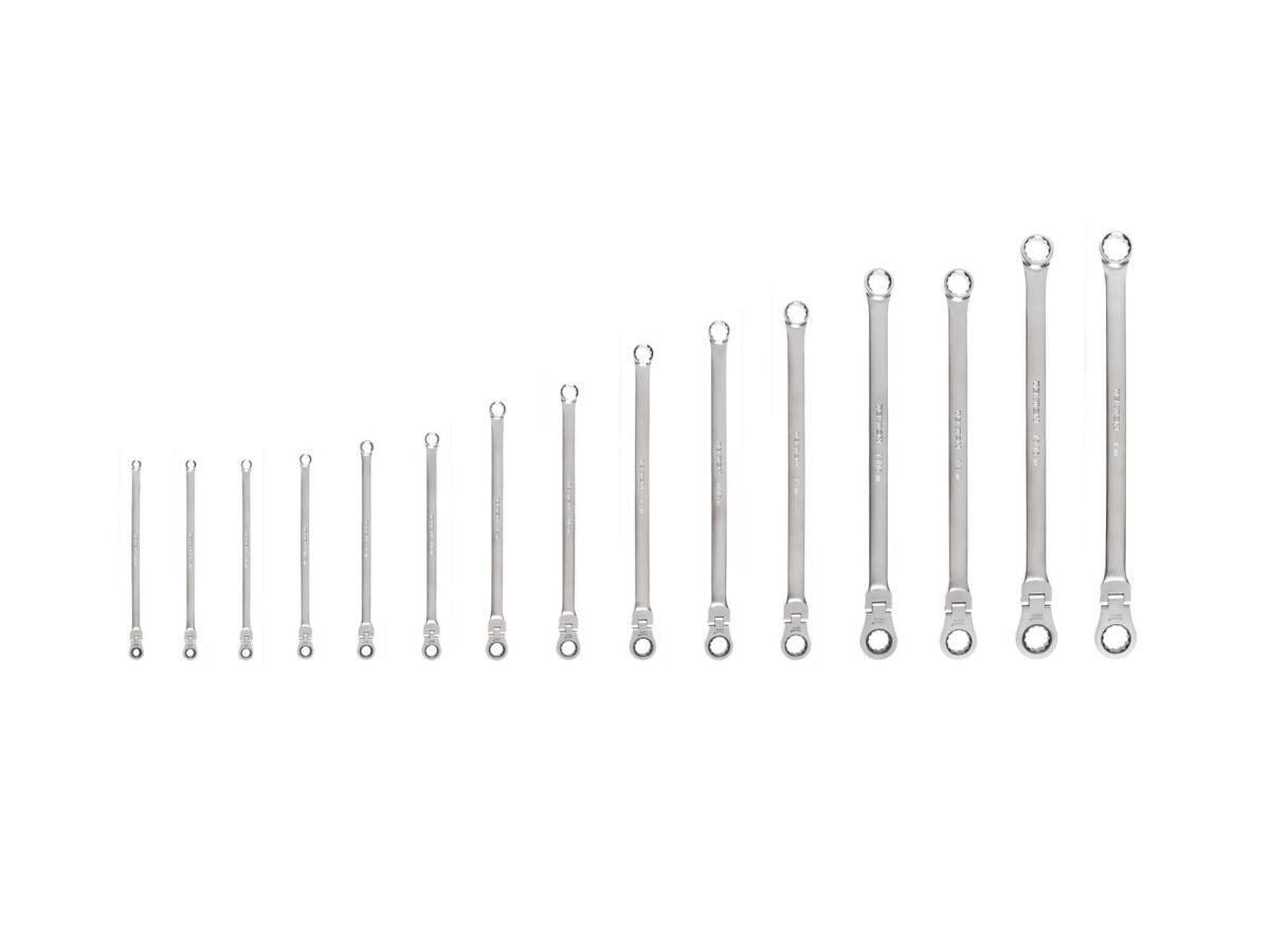 TEKTON Long Fixed/Flex Head 12-Point Ratcheting Box End Wrench Set, 15-Piece (1/4-1 in.) | WRB95002