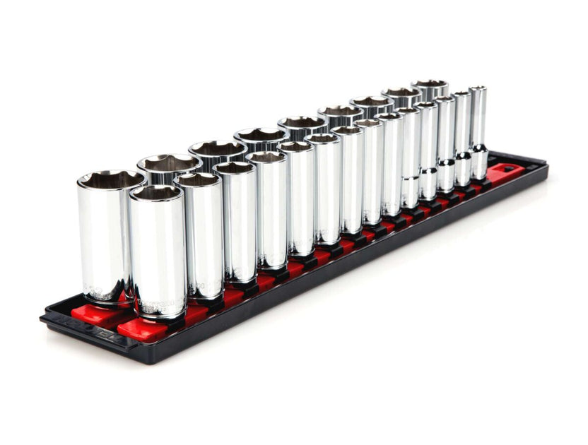 TEKTON 1/2 Inch Drive Deep 6-Point Socket Set with Rails and Tray, 23-Piece (10-32 mm) | SHD92006 Main image