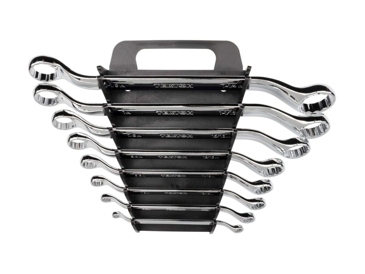 TEKTON 45-Degree Offset Box End Wrench Set with Holder, 8-Piece (1/4 - 1-1/4 in.) | WBE23408