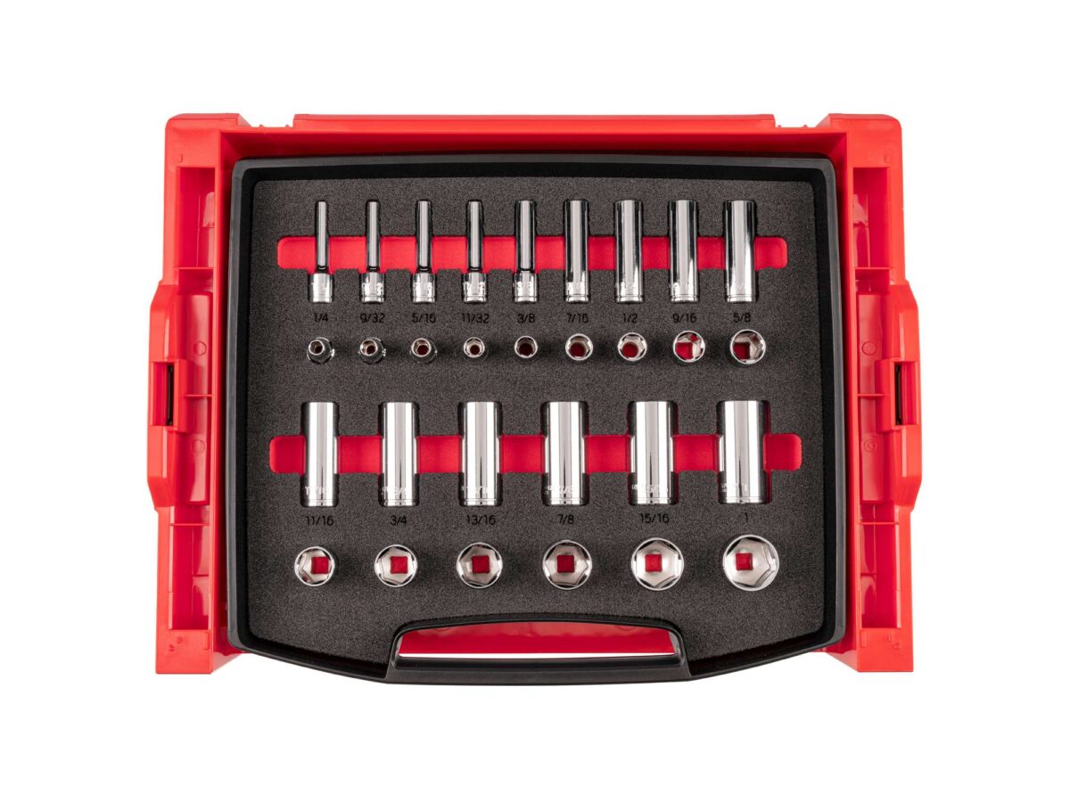 TEKTON 3/8 Inch Drive 6-Point Socket Set with Open Top Drawer and Rack, 30-Piece (1/4-1 in.) | OLB94305 Main image
