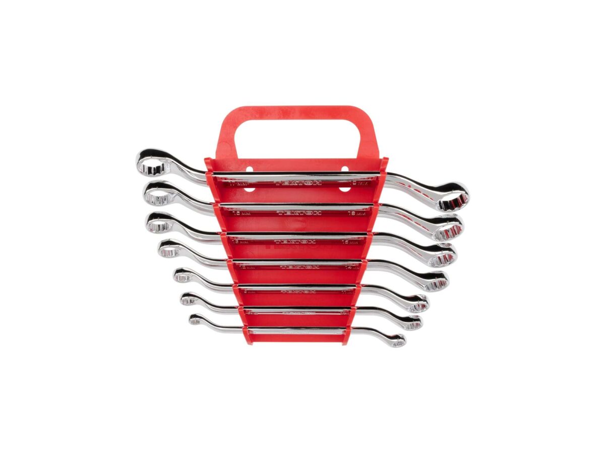 TEKTON 45-Degree Offset Box End Wrench Set with Holder, 7-Piece (6-19 mm) | WBE24407