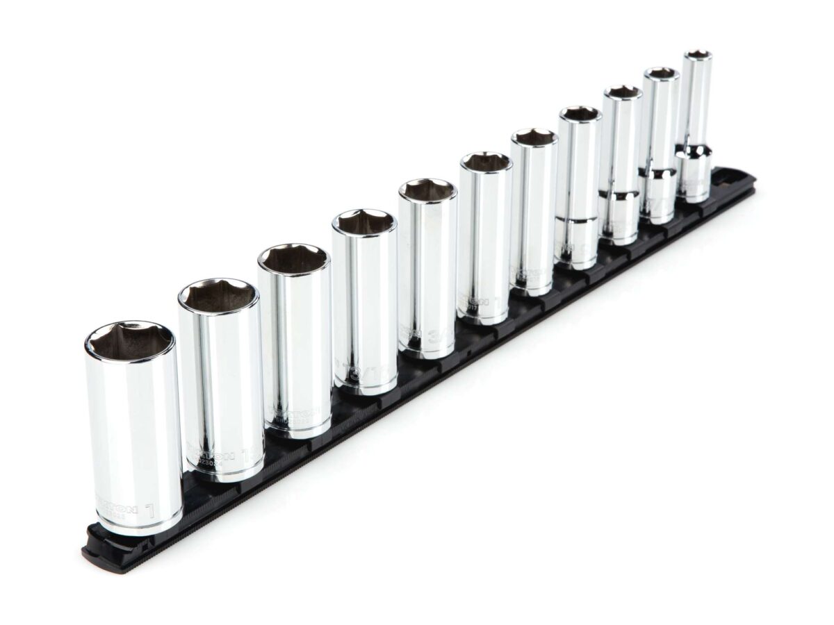 TEKTON 1/2 Inch Drive Deep 6-Point Socket Set with Rail, 11-Piece (3/8-1 in.) | SHD92105